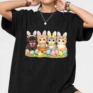Funny Easter Cat Shirt Bunny Ears Cat Lover Spring Holiday Tee